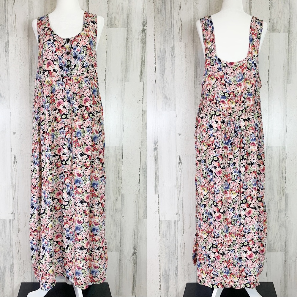 Vintage 90s MATERNITY Bright Floral Sleeveless Maxi Dress Size Large